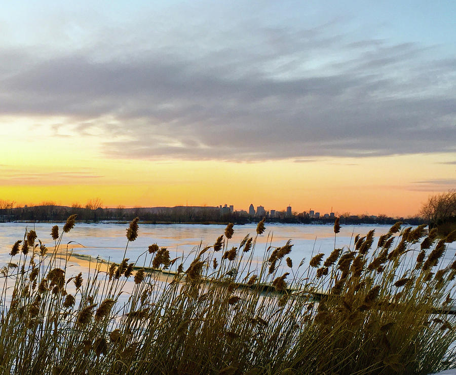 Winter Sunset by the River and City Skyline Photograph by Cristina Stefan
