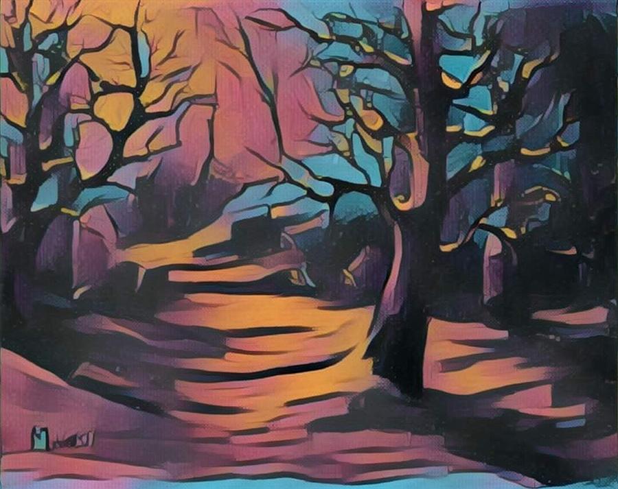 Winter Sunset digital  Painting by Megan Walsh