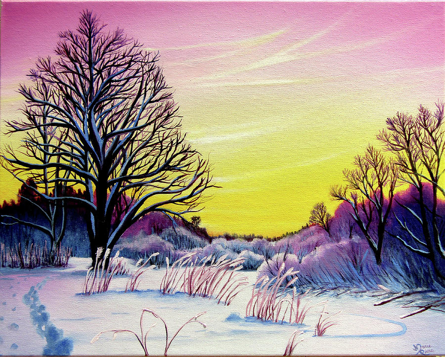 Winter Sunset Painting by Marie Rivas | Fine Art America