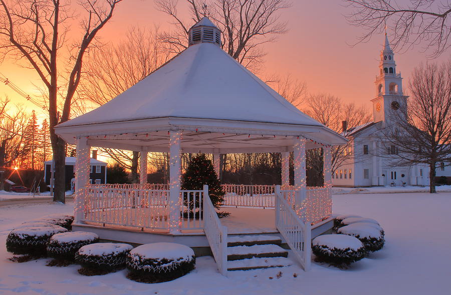 Winter Sunset on the Common Templeton MA Photograph by John Burk