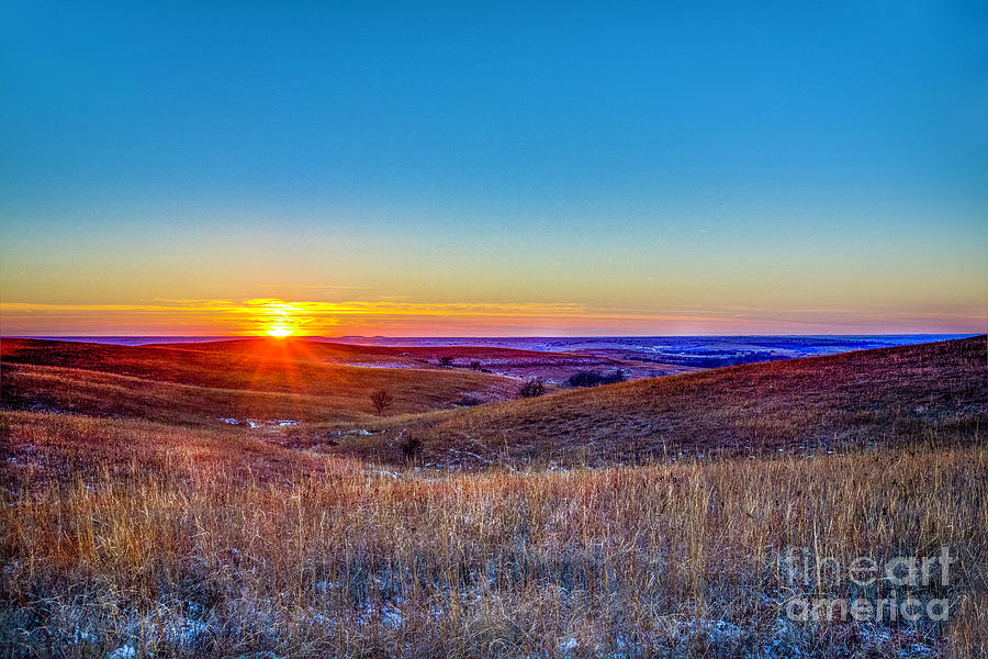 Winter Sunset on the Flint Hills Photograph by Jean Hutchison