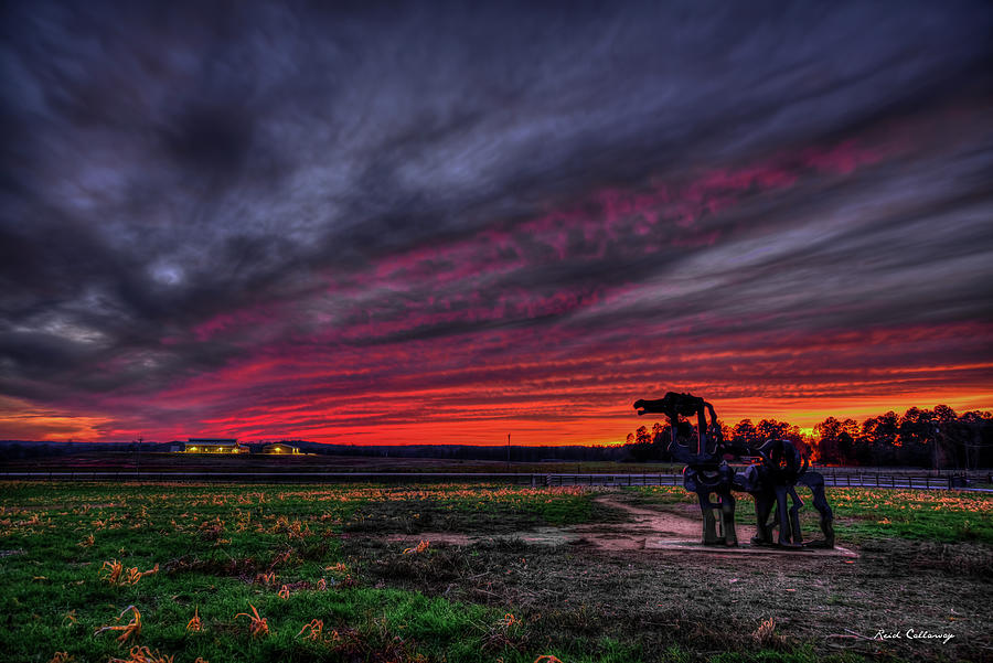 Amazing Winter Red Sunset The Iron Horse Farm UGA Farming Landscape Art Photograph by Reid Callaway