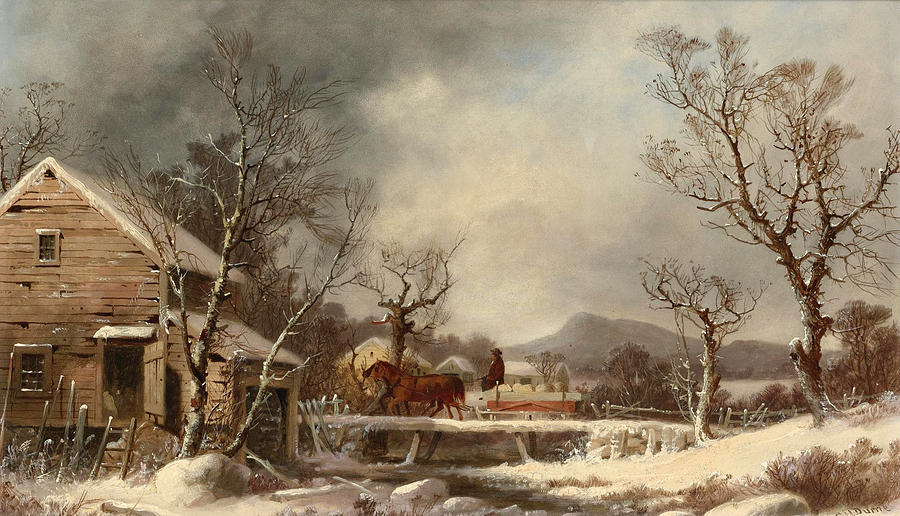 Winter. The Old Mill Painting by George Henry Durrie