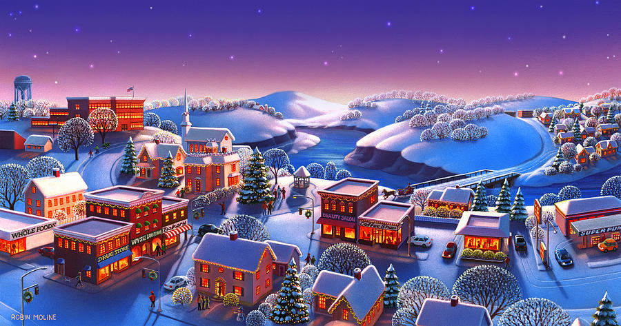 Christmas Town Painting - Winter Town by Robin Moline