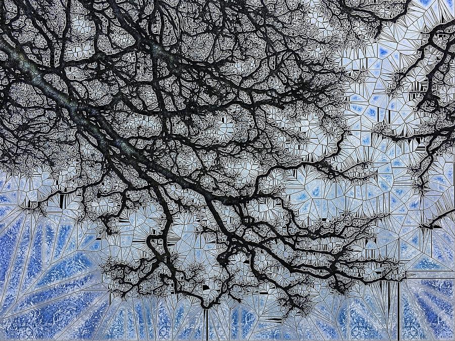 Winter Tree Stained Glass  Mosaic Digital Art by Mo Barton