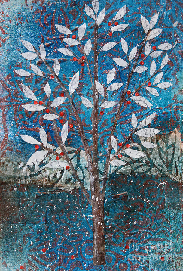 Winter Mixed Media - Winter Tree with Red Berries by Janyce Boynton