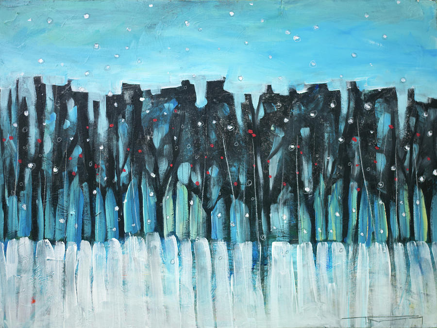 Winter Treeline with Berries Painting by Tim Nyberg