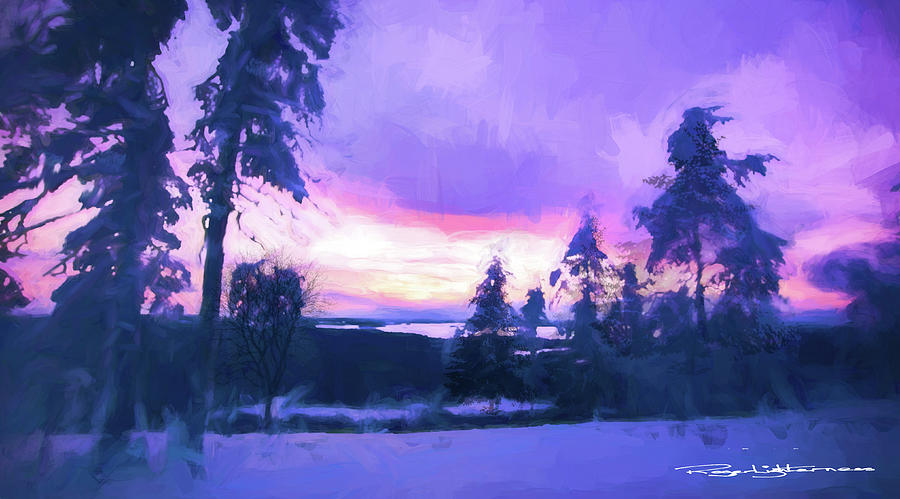 Winter trees and sunset Digital Art by Roger Lighterness