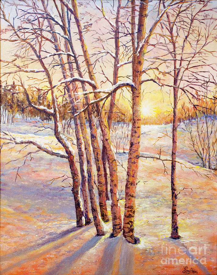 Winter Trees Sunrise Painting by Lou Ann Bagnall