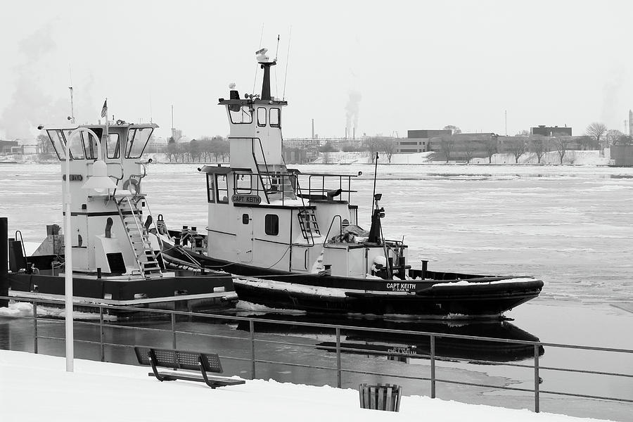 Winter Tugs BW Photograph by Mary Bedy