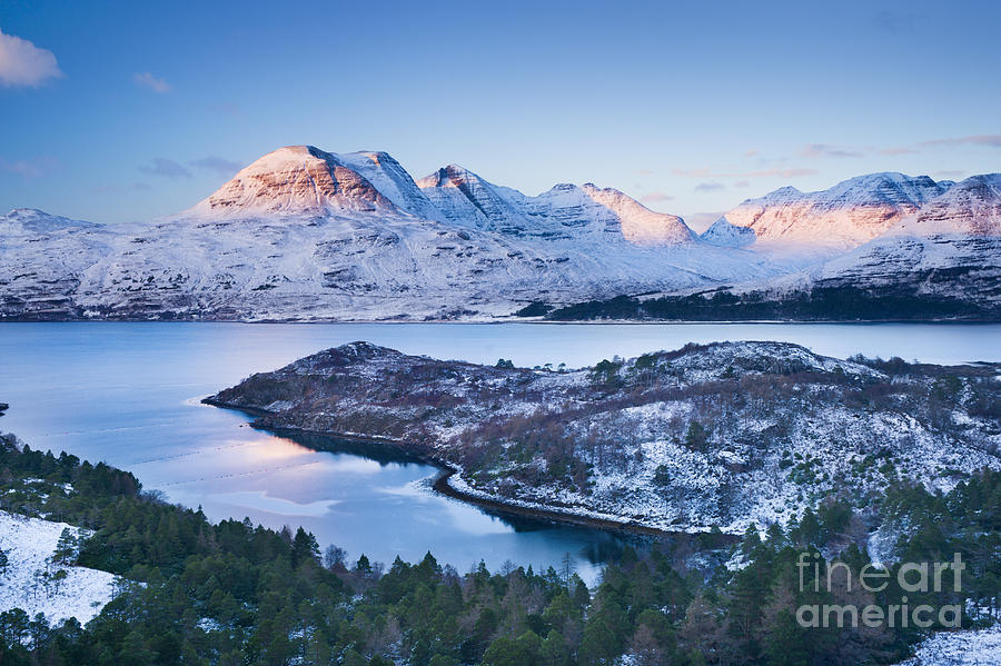 Mountain Photograph - Winter view of Beinn Alligin from across Loch Torridon by Justin Foulkes