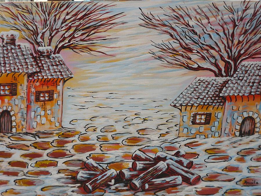 Houses Painting - Winter Village by Anna Dionia
