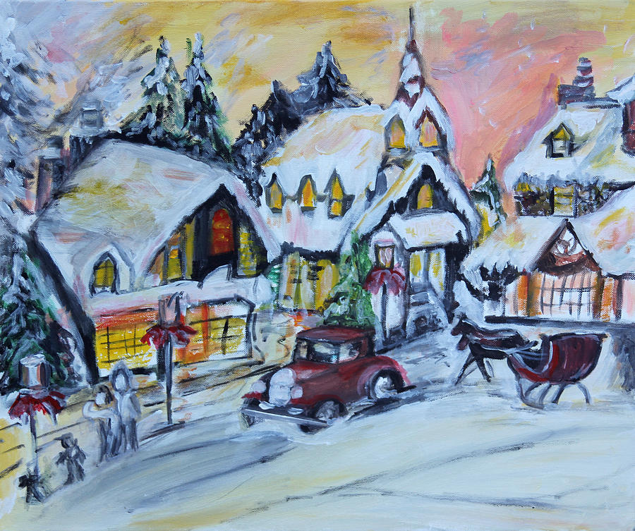 Winter Village Scene Painting by Denice Palanuk Wilson