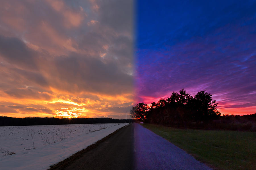 Winter vs. Summer Sunset Photograph by Steve Kuzminski