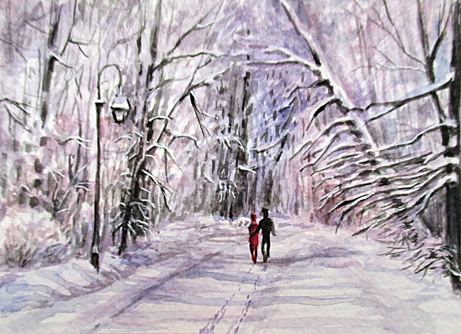 Winter Painting - Winter walk by Natalja Picugina