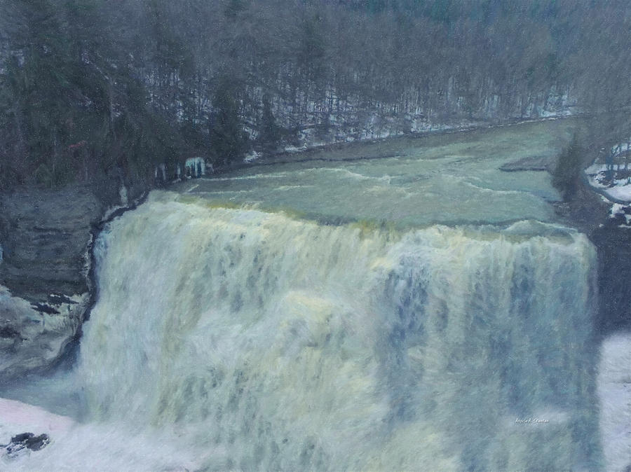 Winter Waterfall Painting