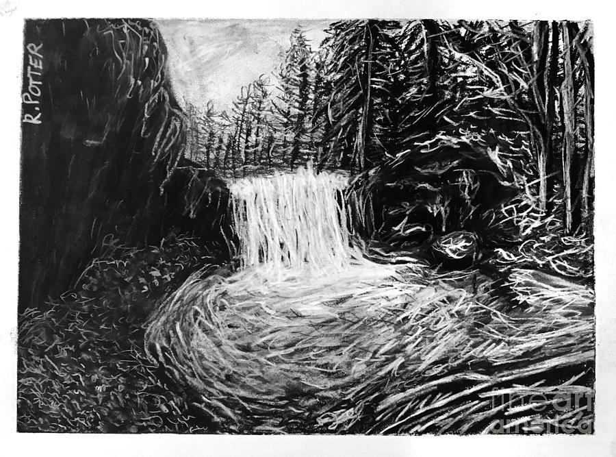 Winter WATERFALL Drawing by Robbie Potter | Fine Art America