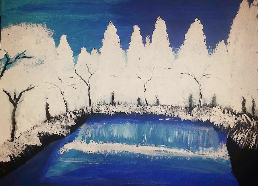 Winter Waterfall Painting by Vale Anoai