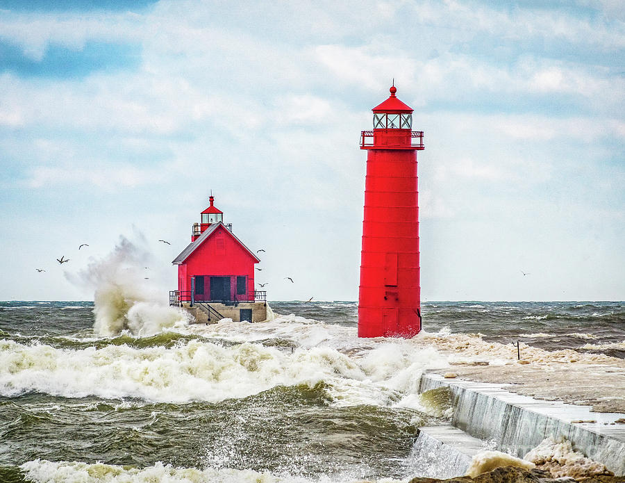 Winter Waves at Grand Haven Photograph by Nick Zelinsky Jr