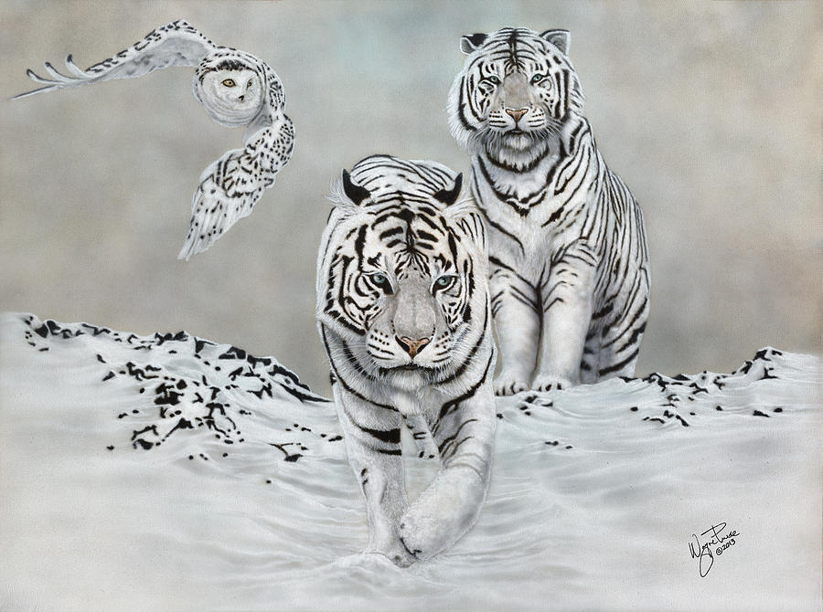 White Tiger Painting - Winter White by Wayne Pruse