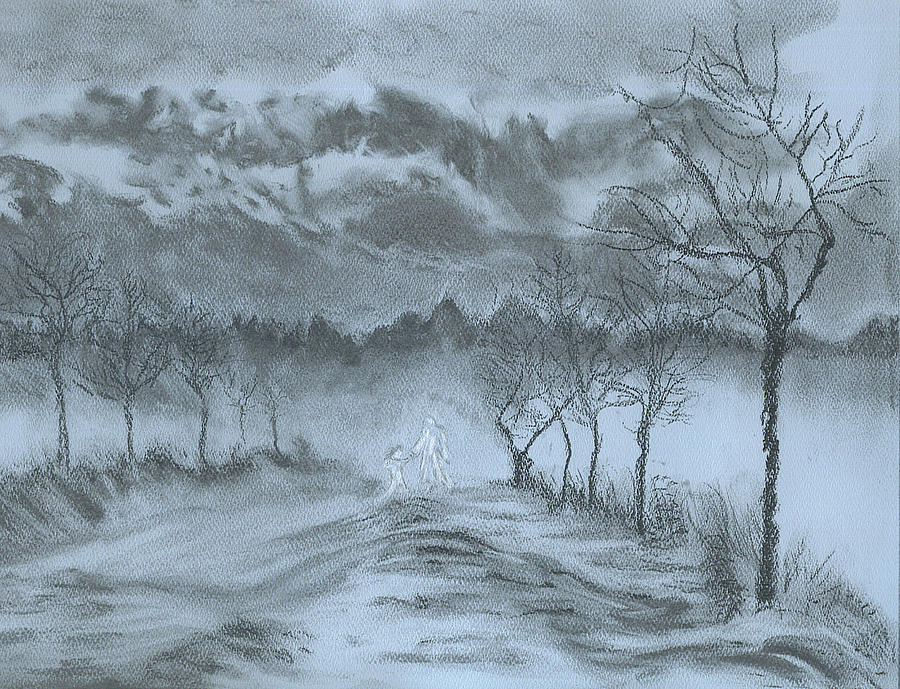Charcoal Drawing - Winter with My Lover by Laura Gabel Charcoal Drawing - Winter with My Lover by Laura Gabel