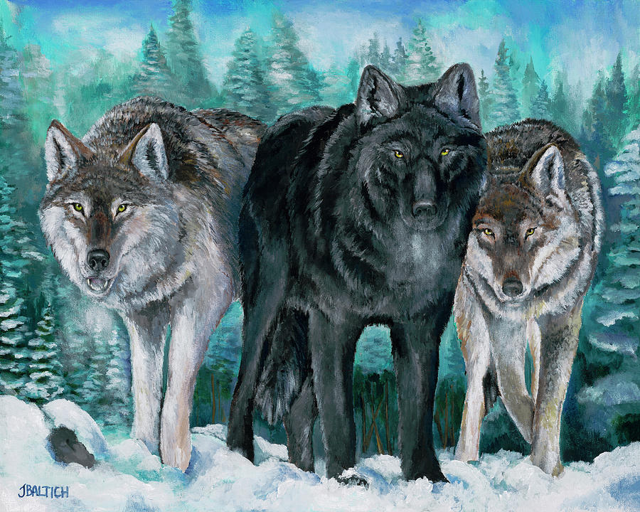 Winter Wolves Painting by Joe Baltich