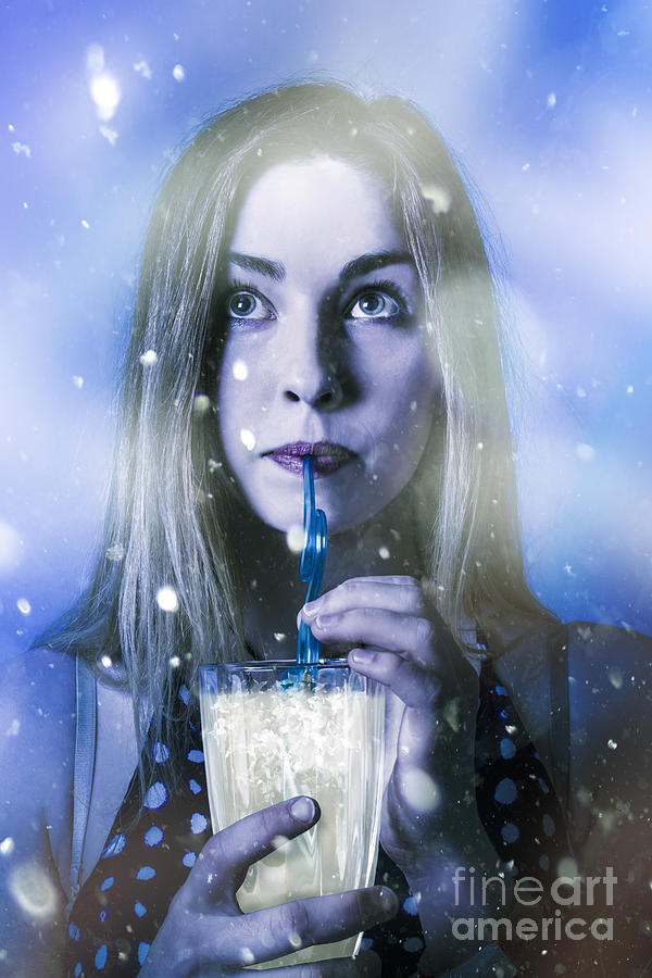 Winter woman drinking ice cold drink Photograph by Jorgo Photography