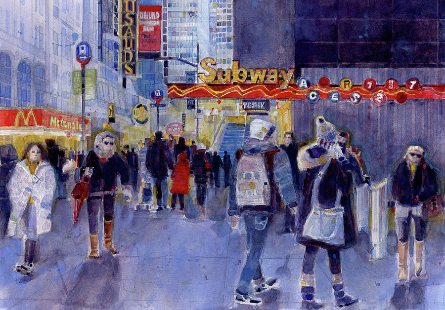Times Square Painting - Winter Wonderland 42nd Street by Dorrie Rifkin