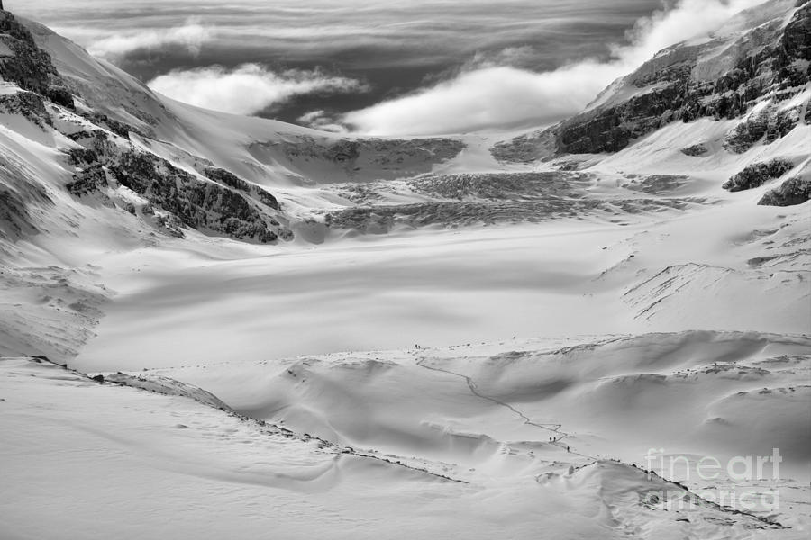 Winter Wonderland At The Athabasca Glacier Black And White Photograph by Adam Jewell