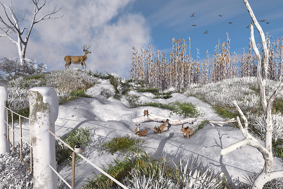 Winter Wonderland Bunnies Digital Art by Mary Almond