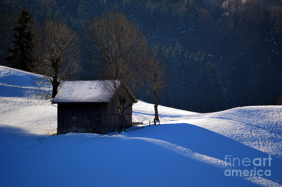 Winter Wonderland in Switzerland - The Barn in the Snow Photograph by Susanne Van Hulst
