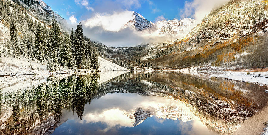 Winter Photograph - Winter Wonderland - Maroon Bell Panoramic by Gregory Ballos