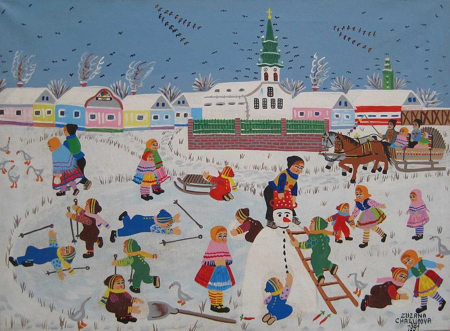 Naive Painting - Winter by Zuzana Chalupova