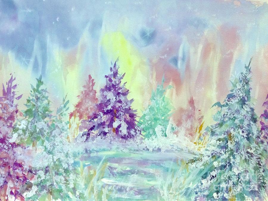 Winter Wonderland Aurora Borealis  Painting by Ellen Levinson
