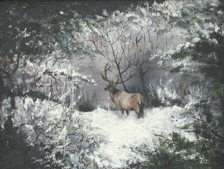 Winter Painting - Winternook Elk by Faith Berrier