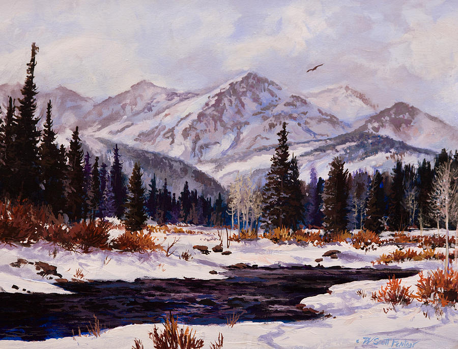 Mountain Painting - Winters Touch by W  Scott Fenton