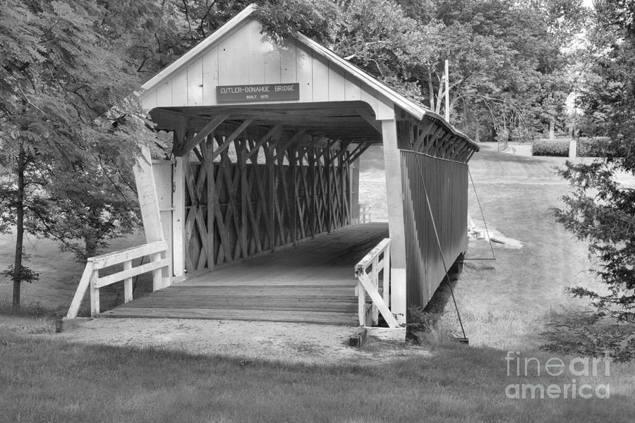 Winterset Iowa Historic Bridge Black And White Photograph by Adam Jewell