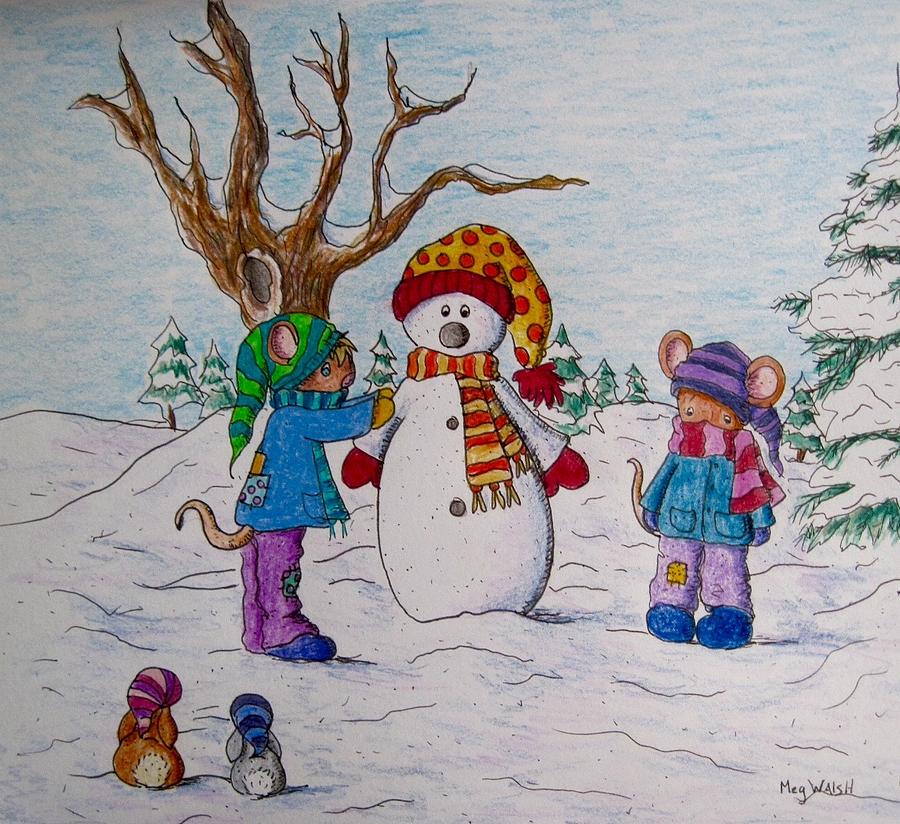 Wintertime fun Drawing by Megan Walsh