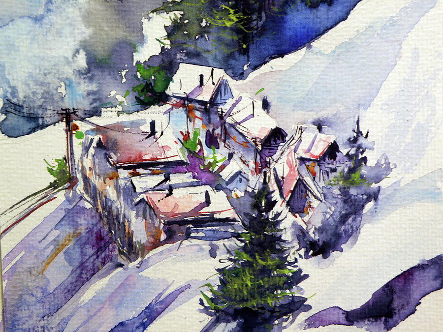 Wintertime village cd Painting by Kovacs Anna Brigitta