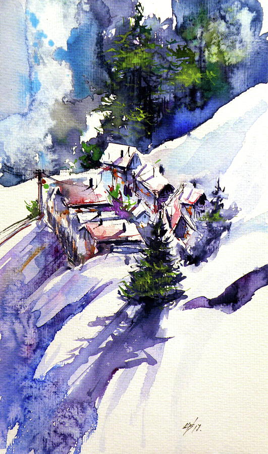 Wintertime village Painting by Kovacs Anna Brigitta