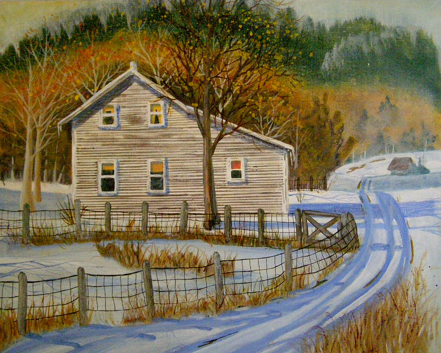 Winter Painting - Wintery Country Road by Teresa Boston