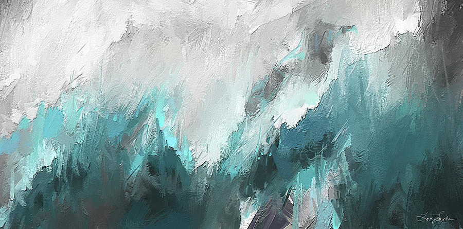 Wintery Mountain- Turquoise and Gray modern Artwork Painting by Lourry Legarde