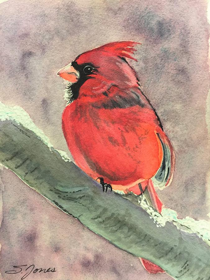 Wintery Red Painting by Sonja Jones