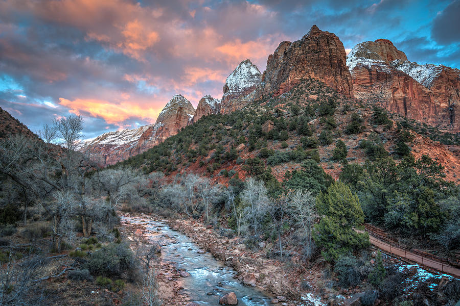 Wintery Sunset at Zion National Park Photograph by James Udall