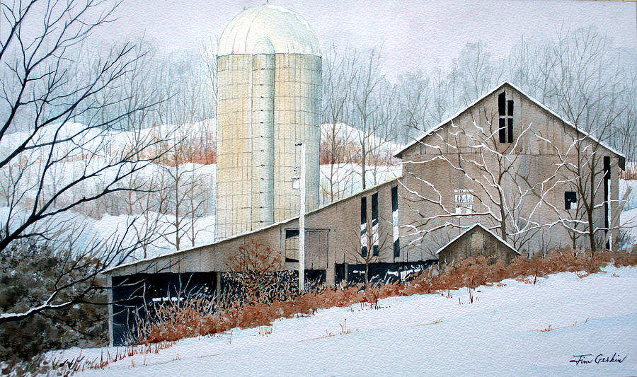 Wintry Barn Painting by Jim Gerkin
