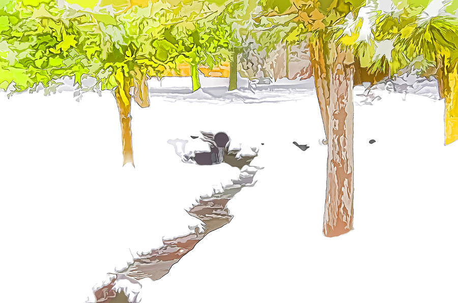 Wintry winding creek Painting by Jeelan Clark