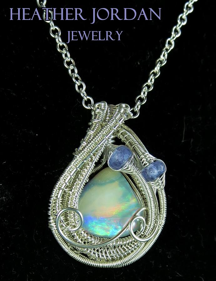 opal wire wrap pendant