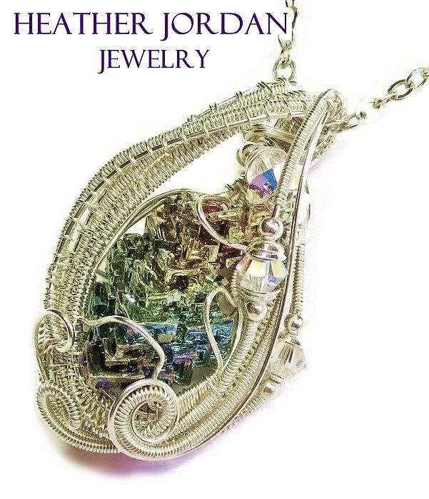 Heather Jordan Jewelry - Wire-Wrapped Full-Spectrum Bismuth Crystal and Sterling Silver Pendant with Swarovski Crystal by Heather Jordan