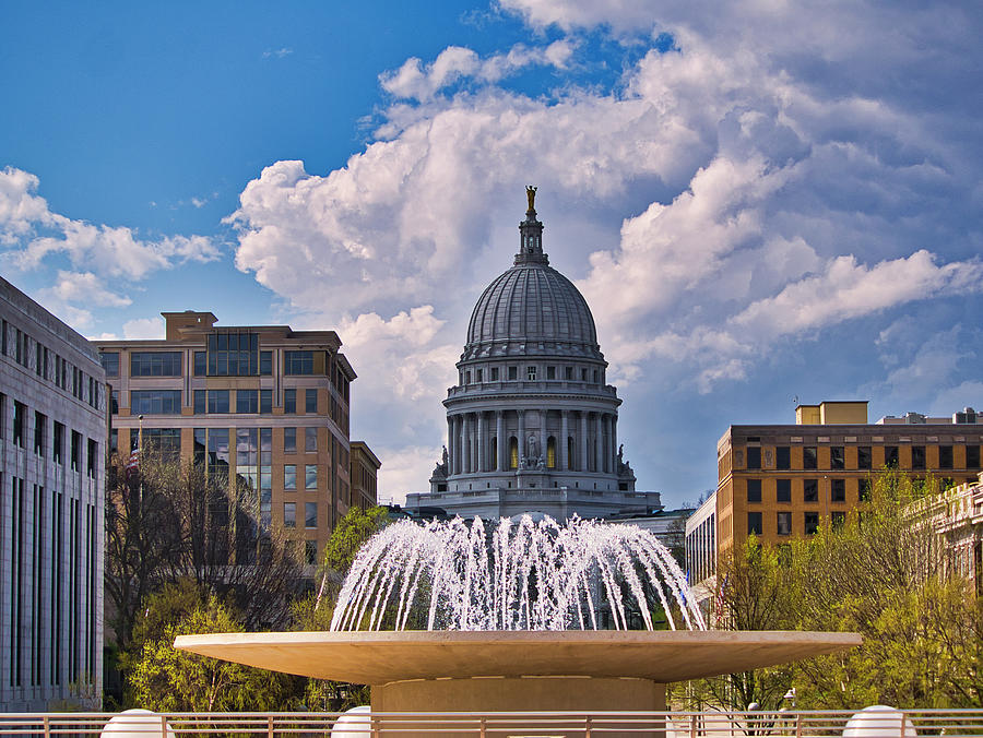 Wisconsin  Capitol and Fountain  Photograph by Steven Ralser