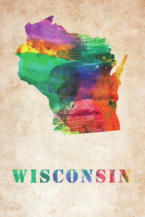 Wisconsin colorful watercolor map Digital Art by Mihaela Pater - Fine ...